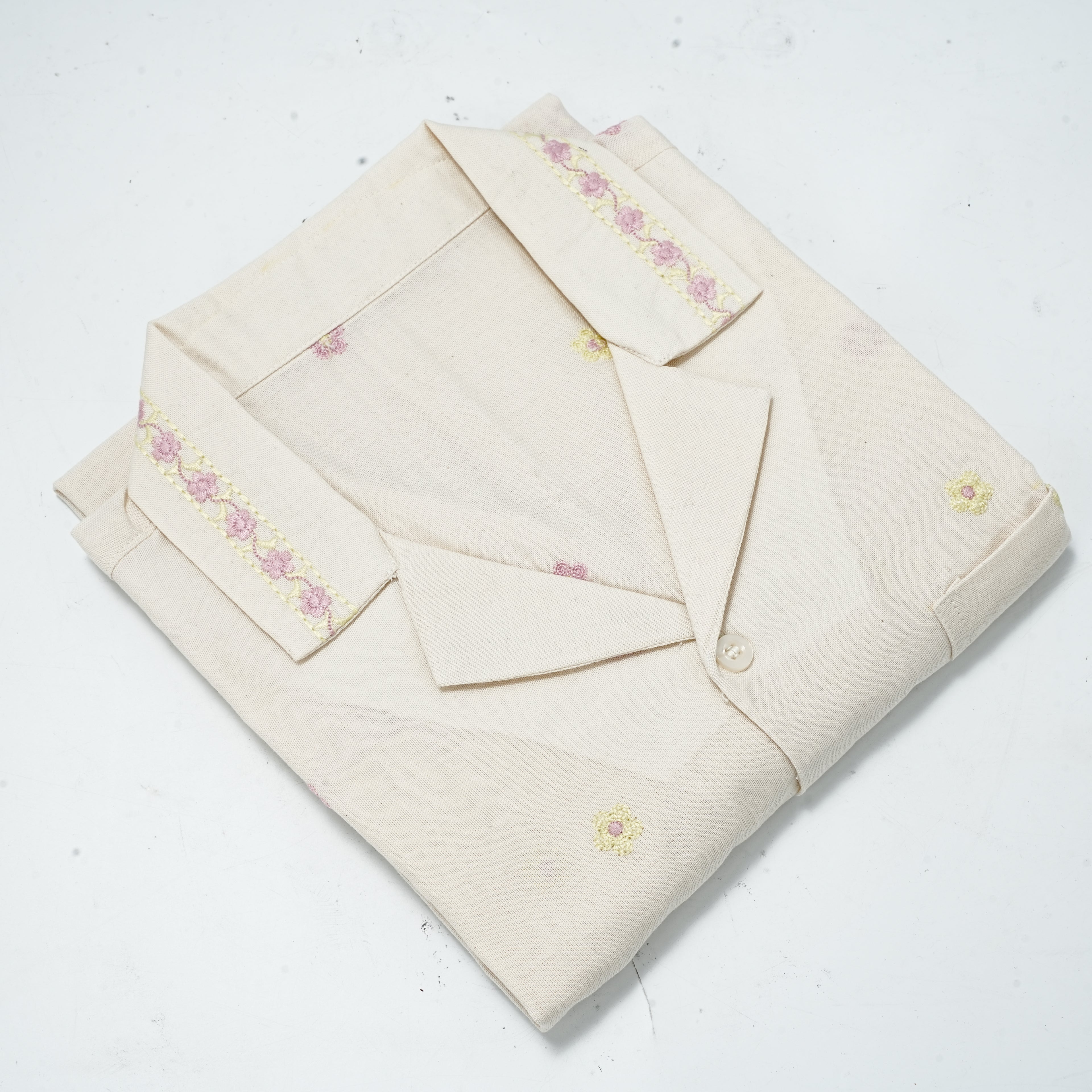 Ivory Bloom | Men's Cotton Embroidered Resort Collar Shirt
