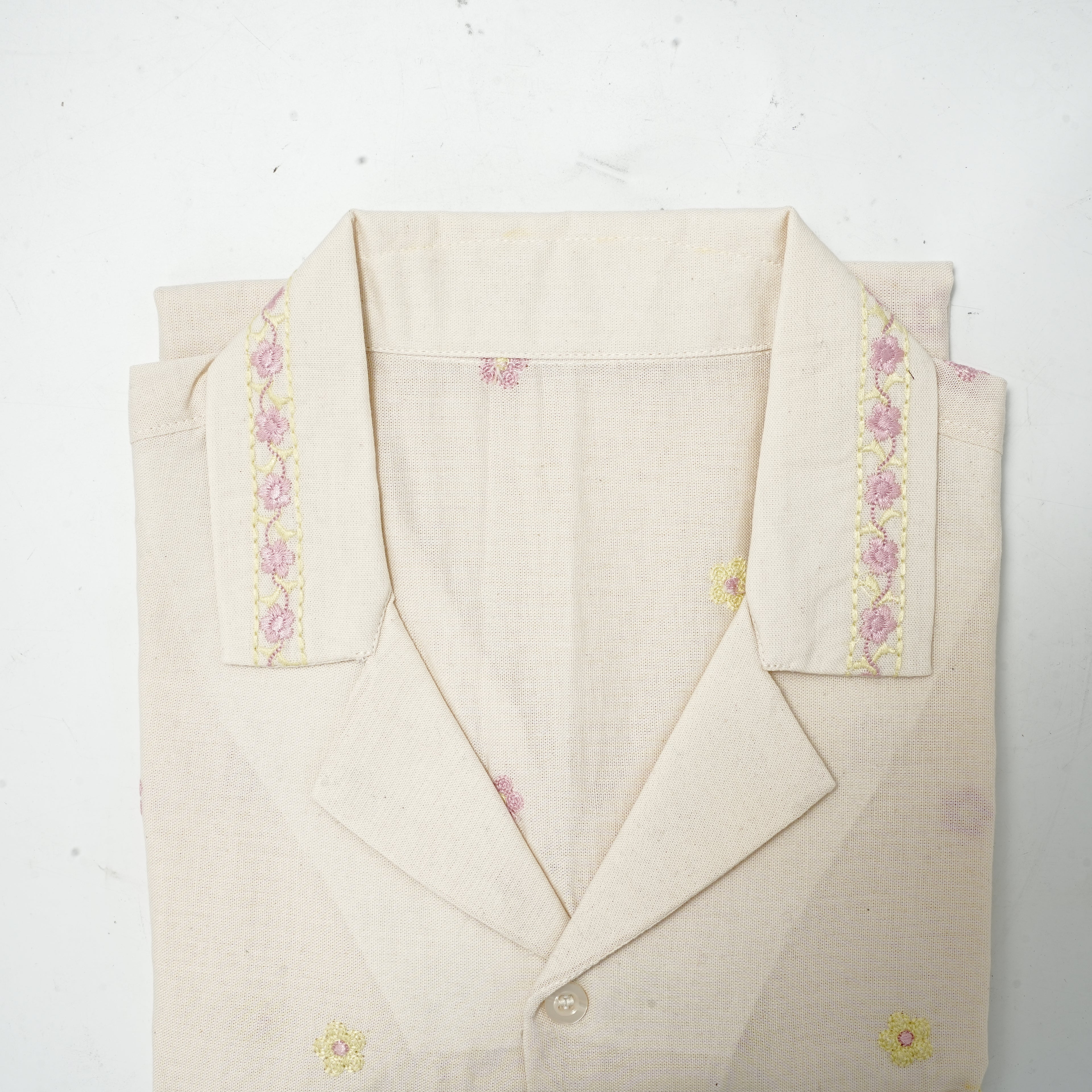 Ivory Bloom | Men's Cotton Embroidered Resort Collar Shirt
