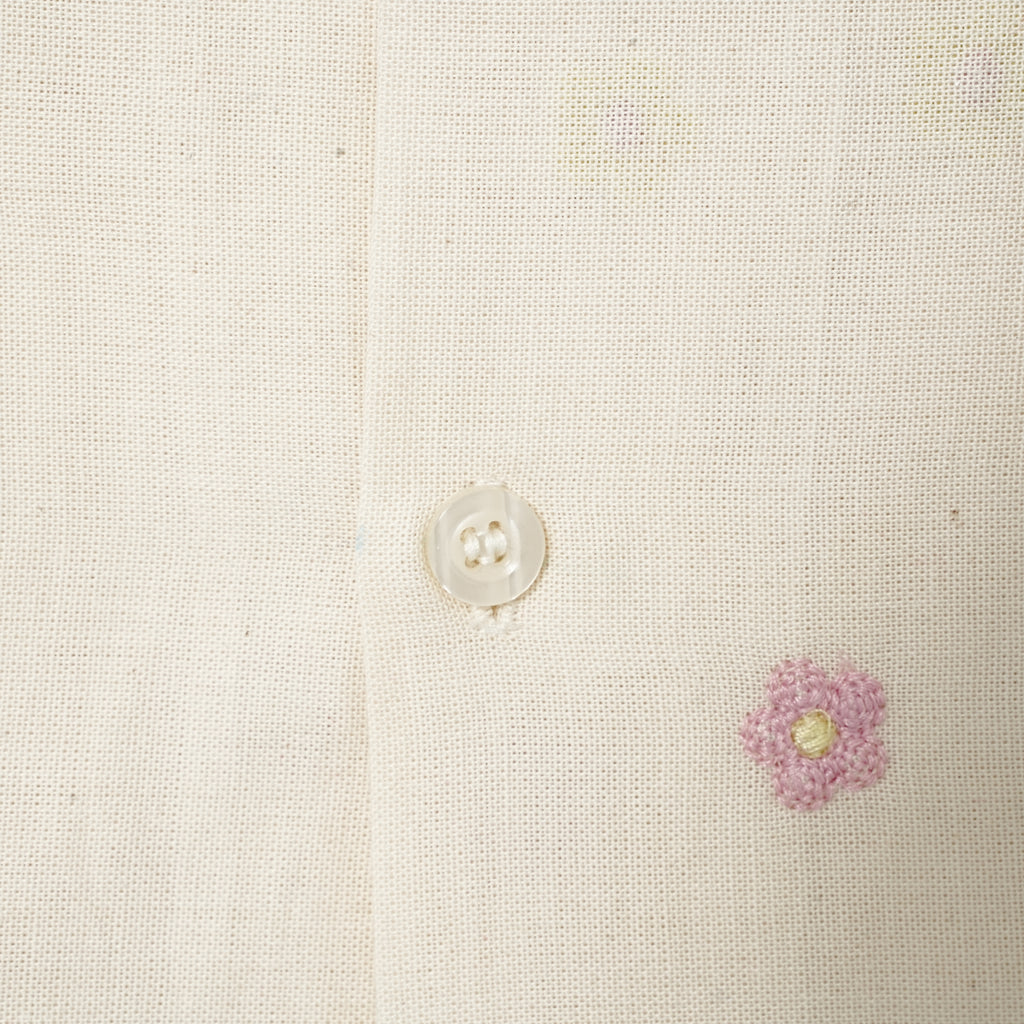 Ivory Bloom | Men's Cotton Embroidered Resort Collar Shirt
