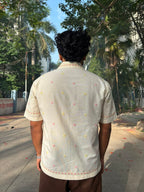 Ivory Bloom | Men's Cotton Embroidered Resort Collar Shirt