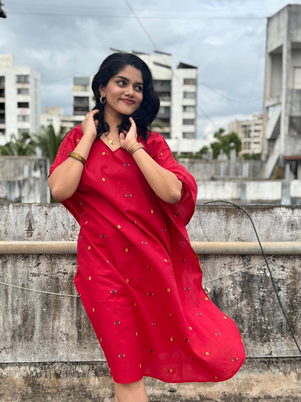 Cherry Bloom - Pure Cotton Kaftan