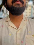 Ivory Bloom | Men's Cotton Embroidered Resort Collar Shirt