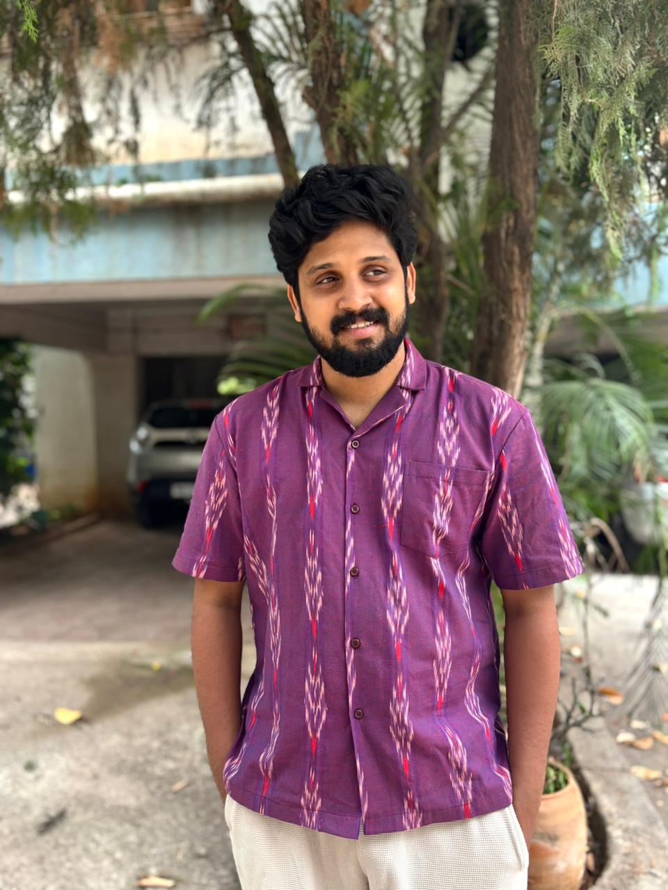 Purple Loom | Men's Cotton Ikat Shirt | Handcrafted Cotton Shirt