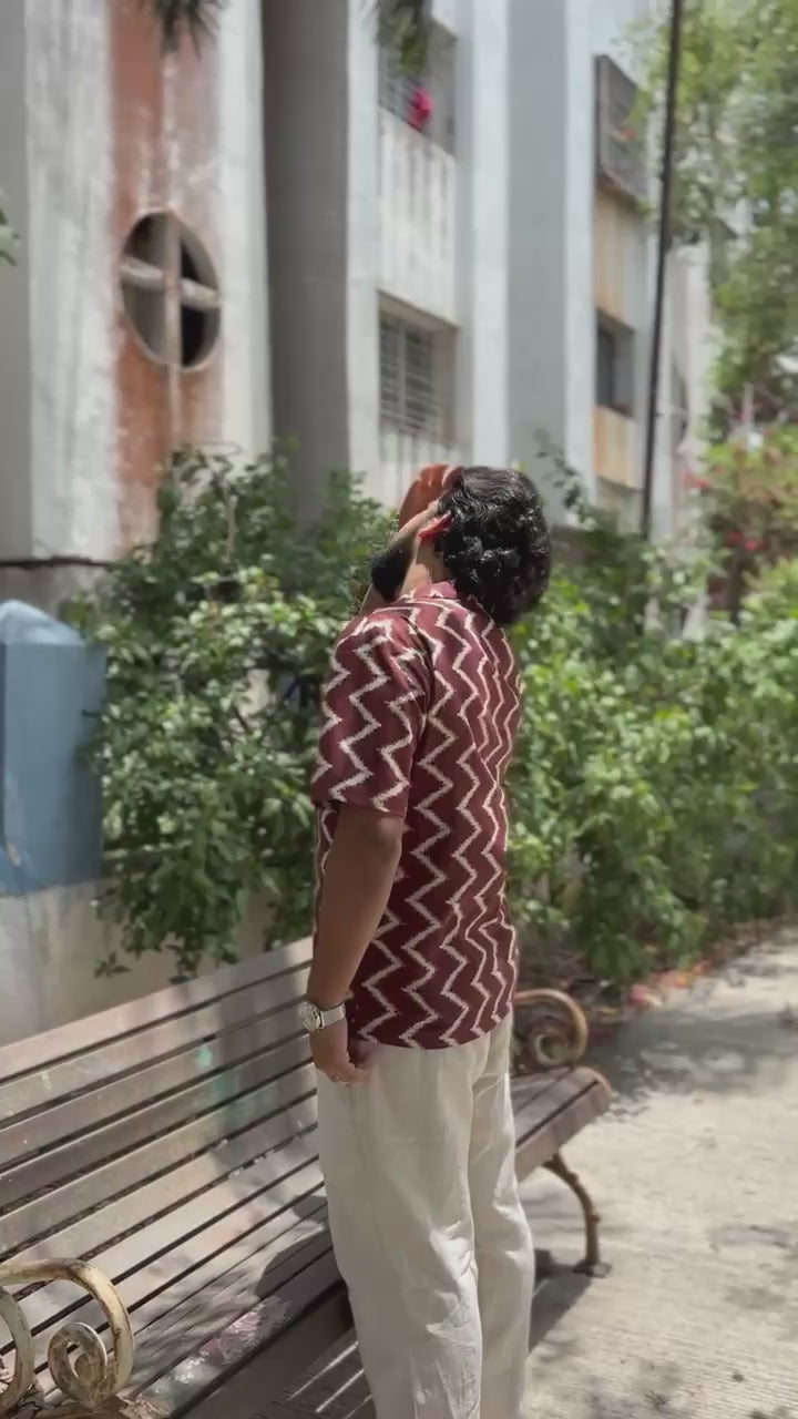 Coffee Ikat | Brown Cotton Ikat Shirt for Men
